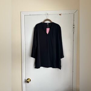 SUEANI Black 3/4 Sleeve Black V Neck Top Size 2X